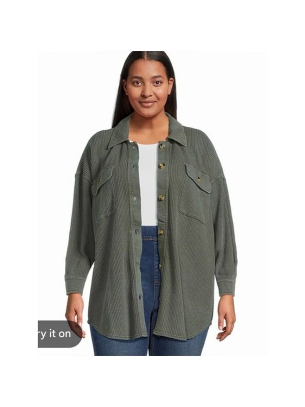 Terra & Sky Olive green Button-Front Shacket Jacket for Women size 2x nwt
